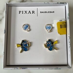 Pixar BaubleBar Finding Nemo Dory Stud/Just Keep Swimming Quote Earring 2PC Set